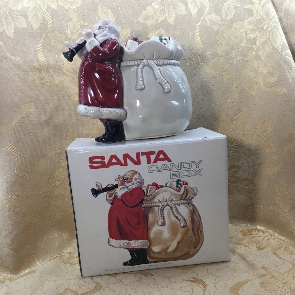 RARE Vintage Gibson Greeting Cards ~ Ceramic Santa Candy Dish w/ Original Box
